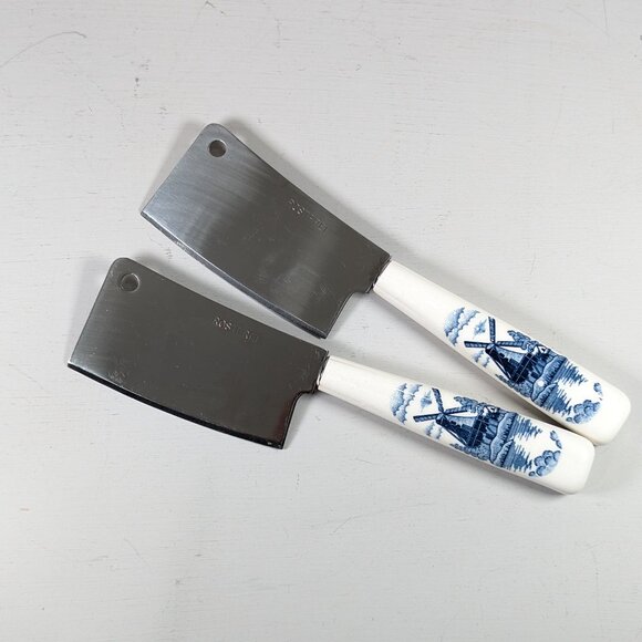 Set of 2 Mini Cheese Cleavers Stainless steel Blue and white handles - Picture 5 of 9